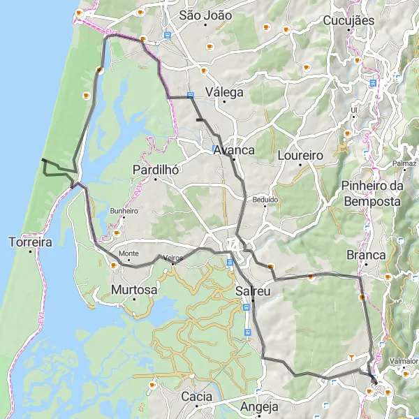 Miniatura do mapa de inspiração para ciclismo "Rota de Ciclismo Rodoviário para Ovar" em Centro (PT), Portugal. Gerado pelo planejador de rotas de ciclismo Tarmacs.app