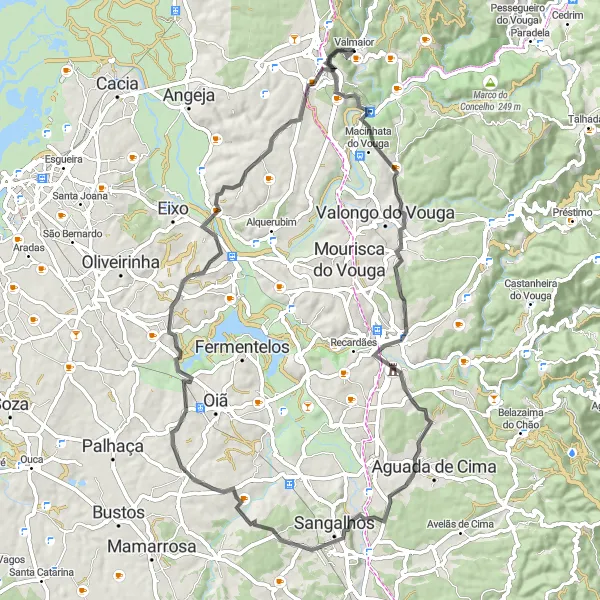 Miniatura do mapa de inspiração para ciclismo "Percurso Rodoviário pela Área de Águeda" em Centro (PT), Portugal. Gerado pelo planejador de rotas de ciclismo Tarmacs.app