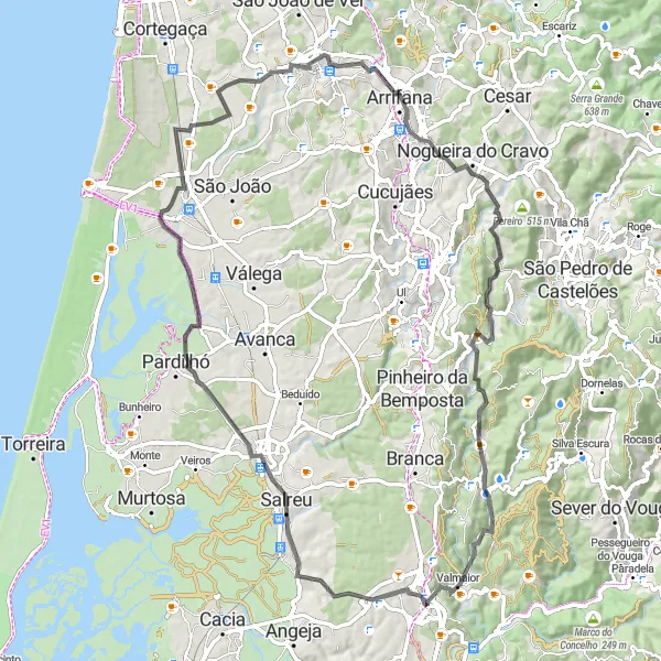 Miniatura do mapa de inspiração para ciclismo "Desafio de Ciclismo para Arrifana" em Centro (PT), Portugal. Gerado pelo planejador de rotas de ciclismo Tarmacs.app