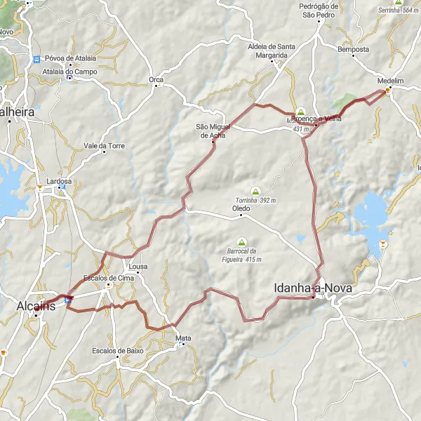 Map miniature of "São Miguel de Acha Gravel Loop" cycling inspiration in Centro (PT), Portugal. Generated by Tarmacs.app cycling route planner