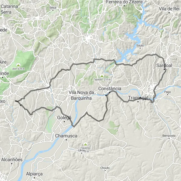 Miniatura do mapa de inspiração para ciclismo "Aventura Épica pelos Campos de Alcanena" em Centro (PT), Portugal. Gerado pelo planejador de rotas de ciclismo Tarmacs.app