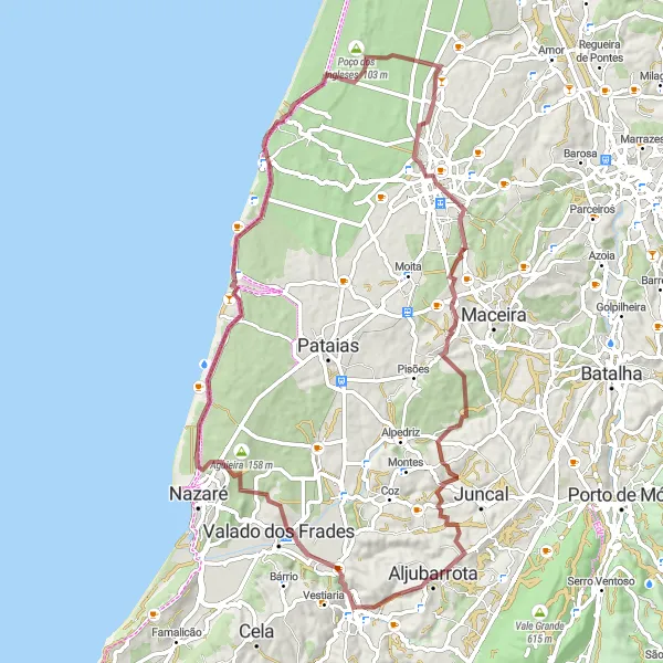 Miniatura do mapa de inspiração para ciclismo "Rota Costeira de Alcobaça" em Centro (PT), Portugal. Gerado pelo planejador de rotas de ciclismo Tarmacs.app
