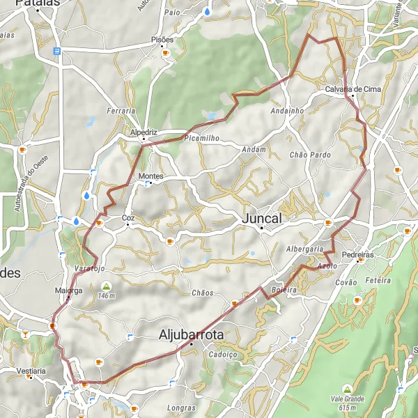 Miniatura do mapa de inspiração para ciclismo "Rota das Aldeias de Alcobaça" em Centro (PT), Portugal. Gerado pelo planejador de rotas de ciclismo Tarmacs.app