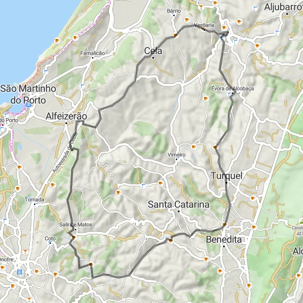 Miniatura do mapa de inspiração para ciclismo "Rota dos Monumentos de Alcobaça" em Centro (PT), Portugal. Gerado pelo planejador de rotas de ciclismo Tarmacs.app