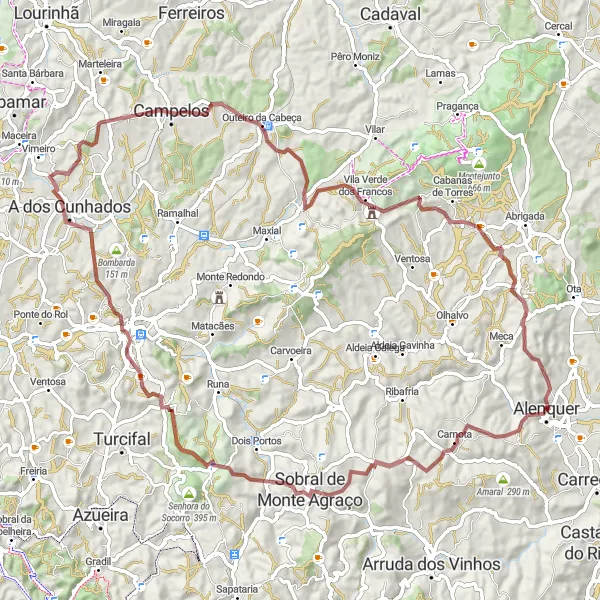 Map miniature of "Gravel Challenge" cycling inspiration in Centro (PT), Portugal. Generated by Tarmacs.app cycling route planner