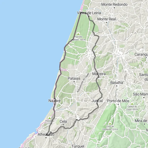 Miniatura do mapa de inspiração para ciclismo "Caminho Histórico de Alfeizerão" em Centro (PT), Portugal. Gerado pelo planejador de rotas de ciclismo Tarmacs.app