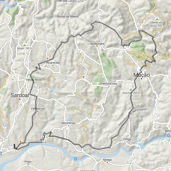 Miniatura do mapa de inspiração para ciclismo "Rota das Colinas de Torres Novas" em Centro (PT), Portugal. Gerado pelo planejador de rotas de ciclismo Tarmacs.app