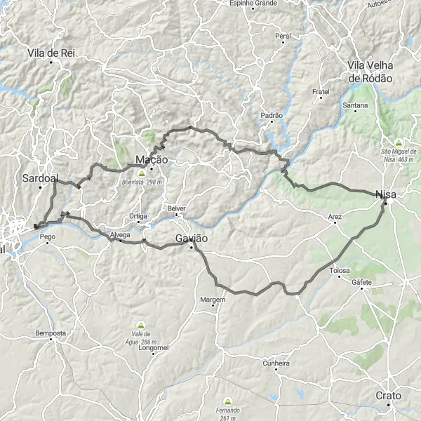 Miniatura do mapa de inspiração para ciclismo "Rota de Ciclismo de Estrada Alferrarede - Gavião" em Centro (PT), Portugal. Gerado pelo planejador de rotas de ciclismo Tarmacs.app