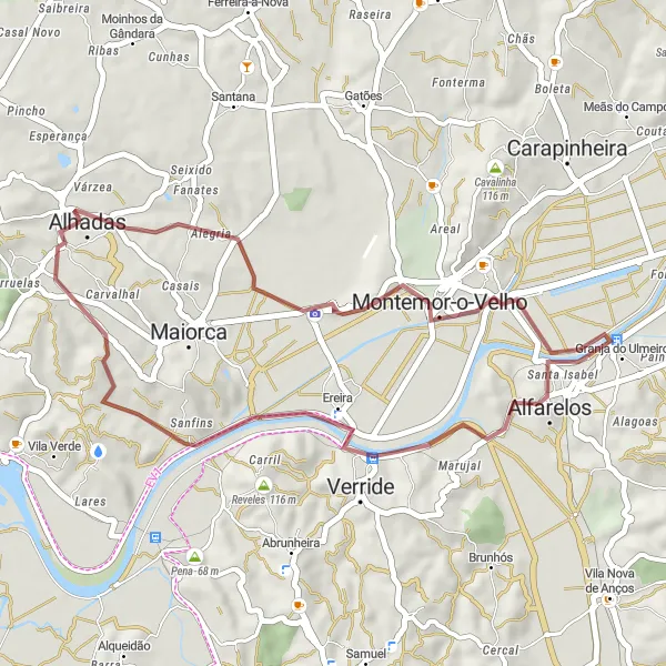 Map miniature of "Alhadas-4" cycling inspiration in Centro (PT), Portugal. Generated by Tarmacs.app cycling route planner