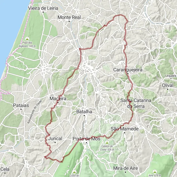 Miniatura do mapa de inspiração para ciclismo "Rota Surround de Aljubarrota" em Centro (PT), Portugal. Gerado pelo planejador de rotas de ciclismo Tarmacs.app