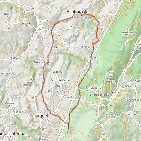 Miniatura do mapa de inspiração para ciclismo "Trilhos de Évora" em Centro (PT), Portugal. Gerado pelo planejador de rotas de ciclismo Tarmacs.app