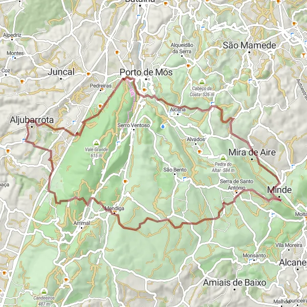 Miniatura do mapa de inspiração para ciclismo "Rota das Serras" em Centro (PT), Portugal. Gerado pelo planejador de rotas de ciclismo Tarmacs.app