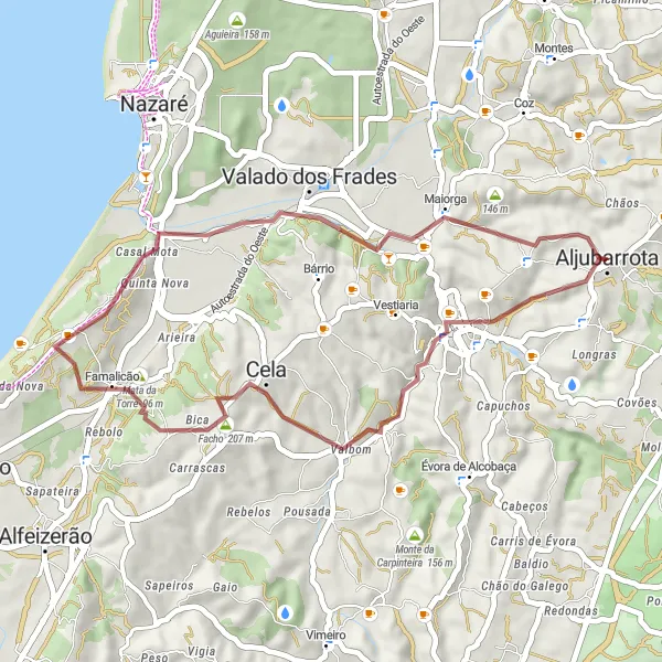 Miniatura do mapa de inspiração para ciclismo "Rota Cênica de Alcobaça" em Centro (PT), Portugal. Gerado pelo planejador de rotas de ciclismo Tarmacs.app