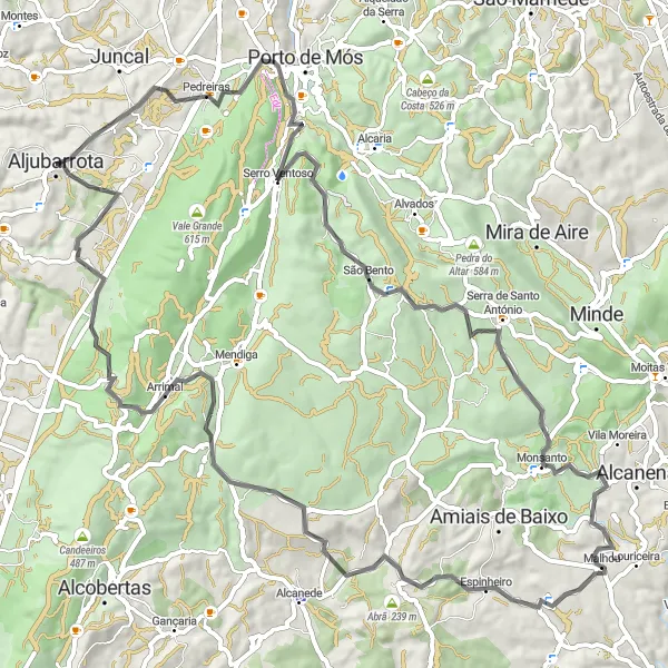 Miniatura do mapa de inspiração para ciclismo "Rota Panorâmica de Porto de Mós" em Centro (PT), Portugal. Gerado pelo planejador de rotas de ciclismo Tarmacs.app