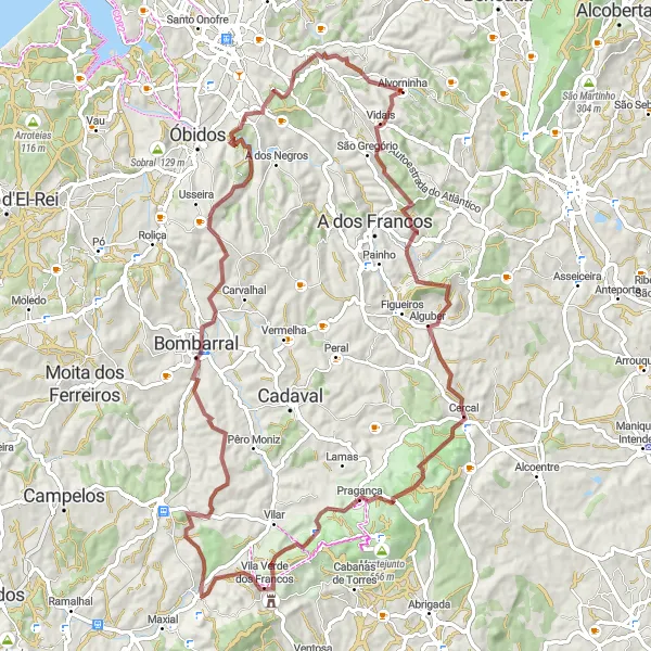 Miniatura do mapa de inspiração para ciclismo "Rota Alvorninha Gravel" em Centro (PT), Portugal. Gerado pelo planejador de rotas de ciclismo Tarmacs.app