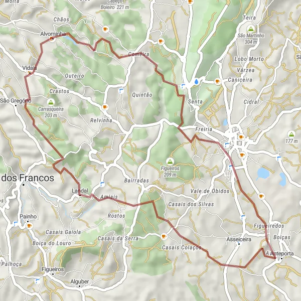 Miniatura do mapa de inspiração para ciclismo "Rota de Rio Maior" em Centro (PT), Portugal. Gerado pelo planejador de rotas de ciclismo Tarmacs.app