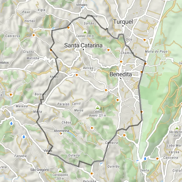 Miniatura do mapa de inspiração para ciclismo "Rota Vidais - Carrasqueira" em Centro (PT), Portugal. Gerado pelo planejador de rotas de ciclismo Tarmacs.app