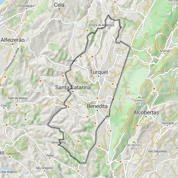 Miniatura do mapa de inspiração para ciclismo "Circuito Alvorninha - Lagoa do Frei João" em Centro (PT), Portugal. Gerado pelo planejador de rotas de ciclismo Tarmacs.app