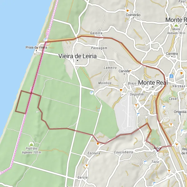 Map miniature of "Amor Gravel Loop" cycling inspiration in Centro (PT), Portugal. Generated by Tarmacs.app cycling route planner