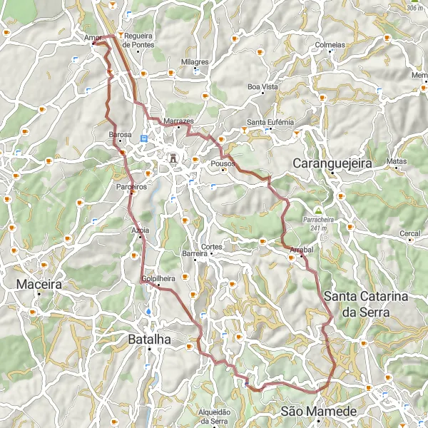 Map miniature of "Marrazes Gravel Loop" cycling inspiration in Centro (PT), Portugal. Generated by Tarmacs.app cycling route planner