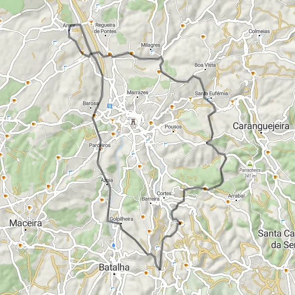 Map miniature of "Amor to Parceiros Loop" cycling inspiration in Centro (PT), Portugal. Generated by Tarmacs.app cycling route planner