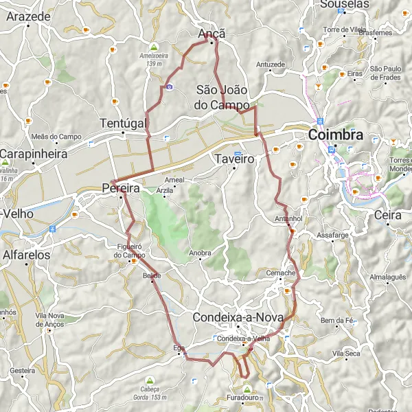 Map miniature of "Ançã Gravel Loop" cycling inspiration in Centro (PT), Portugal. Generated by Tarmacs.app cycling route planner