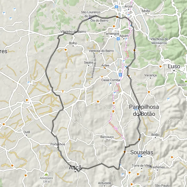 Map miniature of "Road Adventure to Mealhada" cycling inspiration in Centro (PT), Portugal. Generated by Tarmacs.app cycling route planner