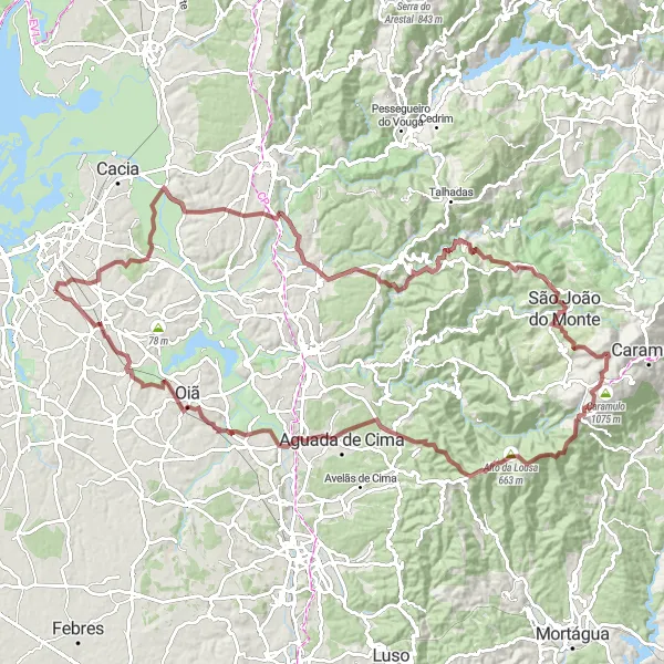 Miniatura do mapa de inspiração para ciclismo "Rota das Colinas de Oiã" em Centro (PT), Portugal. Gerado pelo planejador de rotas de ciclismo Tarmacs.app
