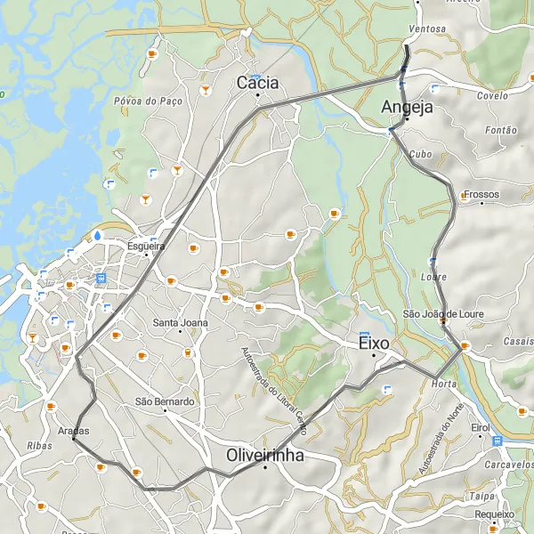 Miniatura do mapa de inspiração para ciclismo "Caminho dos Pelourinhos" em Centro (PT), Portugal. Gerado pelo planejador de rotas de ciclismo Tarmacs.app
