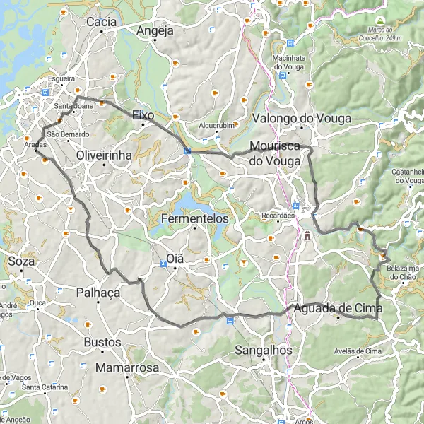 Miniatura do mapa de inspiração para ciclismo "Rota da Bairrada" em Centro (PT), Portugal. Gerado pelo planejador de rotas de ciclismo Tarmacs.app
