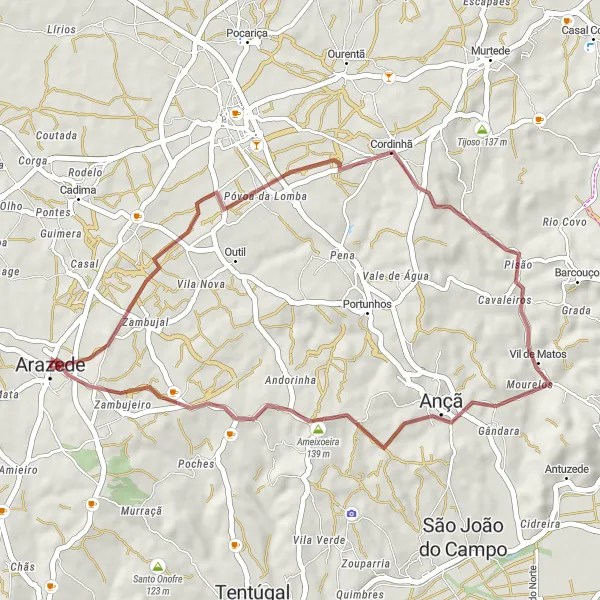 Miniatura do mapa de inspiração para ciclismo "Rota de Gravel em Arazede" em Centro (PT), Portugal. Gerado pelo planejador de rotas de ciclismo Tarmacs.app