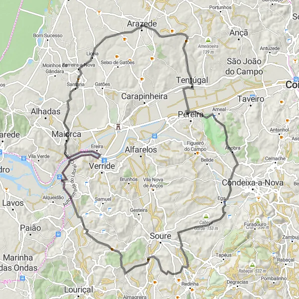 Map miniature of "Arzila to Ferreira-a-Nova Adventure" cycling inspiration in Centro (PT), Portugal. Generated by Tarmacs.app cycling route planner