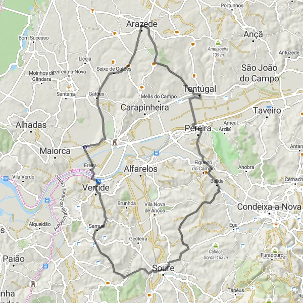 Miniatura do mapa de inspiração para ciclismo "Rota de Estrada em Arazede" em Centro (PT), Portugal. Gerado pelo planejador de rotas de ciclismo Tarmacs.app