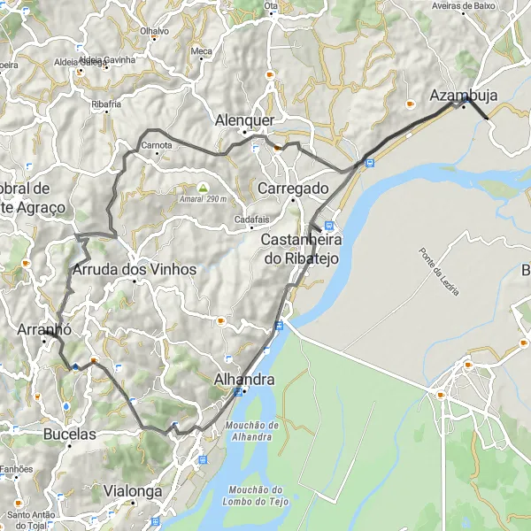 Miniatura do mapa de inspiração para ciclismo "Rota Cênica até Monte Gordo" em Centro (PT), Portugal. Gerado pelo planejador de rotas de ciclismo Tarmacs.app