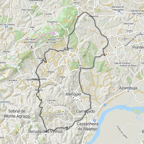 Miniatura do mapa de inspiração para ciclismo "Volta das Colinas de Arruda dos Vinhos" em Centro (PT), Portugal. Gerado pelo planejador de rotas de ciclismo Tarmacs.app