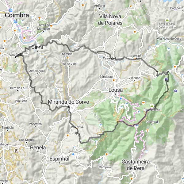 Miniatura do mapa de inspiração para ciclismo "Rota da Serpins e Trevim" em Centro (PT), Portugal. Gerado pelo planejador de rotas de ciclismo Tarmacs.app