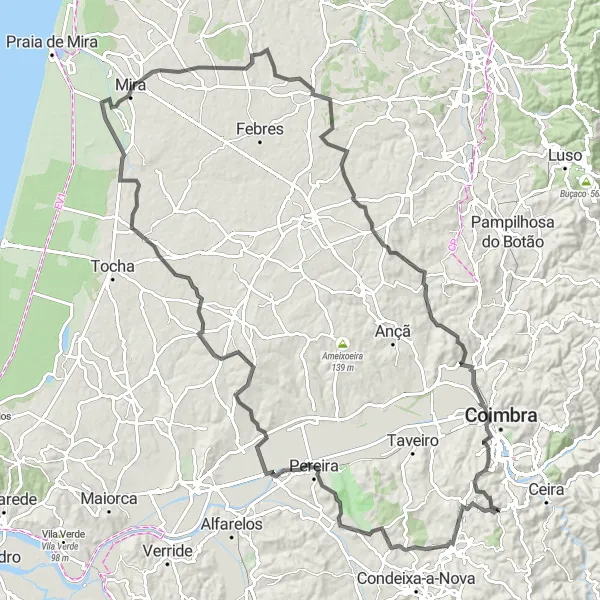 Map miniature of "Cernache Road Loop" cycling inspiration in Centro (PT), Portugal. Generated by Tarmacs.app cycling route planner