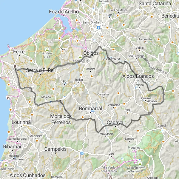 Miniatura do mapa de inspiração para ciclismo "Rota das Colinas" em Centro (PT), Portugal. Gerado pelo planejador de rotas de ciclismo Tarmacs.app