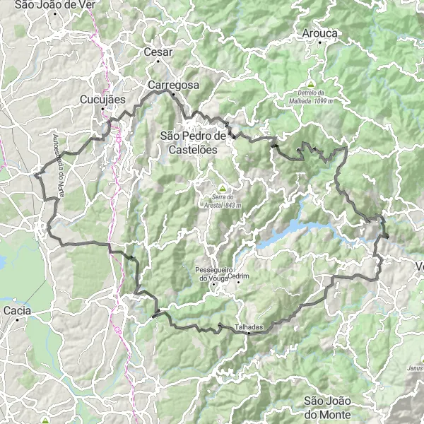 Map miniature of "Challenges of Frades" cycling inspiration in Centro (PT), Portugal. Generated by Tarmacs.app cycling route planner