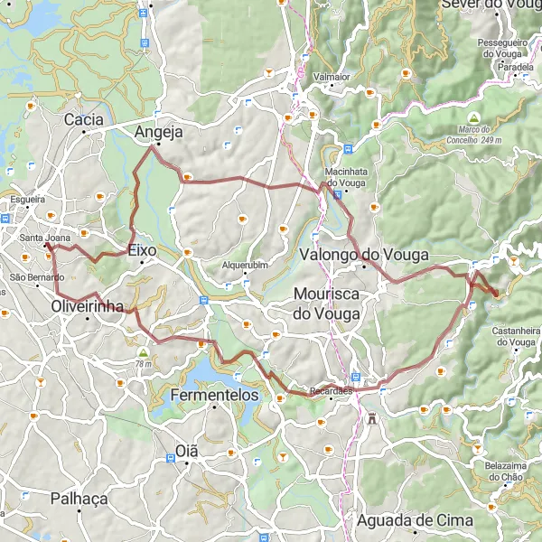 Miniatura do mapa de inspiração para ciclismo "Trilho Rural de Frossos" em Centro (PT), Portugal. Gerado pelo planejador de rotas de ciclismo Tarmacs.app