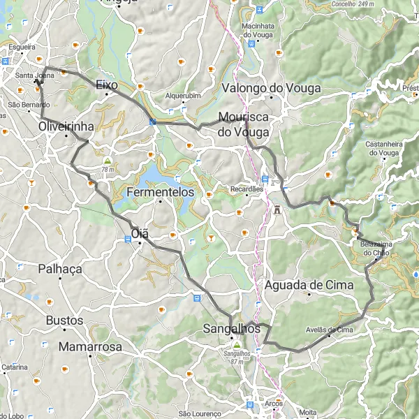 Miniatura do mapa de inspiração para ciclismo "Rota do Eixo dos Vinhos" em Centro (PT), Portugal. Gerado pelo planejador de rotas de ciclismo Tarmacs.app