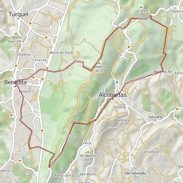 Miniatura do mapa de inspiração para ciclismo "Gravel Adventure in Alcobertas" em Centro (PT), Portugal. Gerado pelo planejador de rotas de ciclismo Tarmacs.app