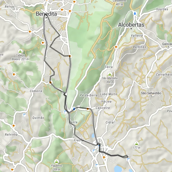 Miniatura do mapa de inspiração para ciclismo "Rota Rio Maior" em Centro (PT), Portugal. Gerado pelo planejador de rotas de ciclismo Tarmacs.app