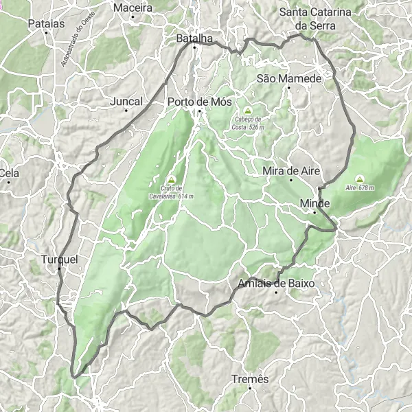 Miniatura do mapa de inspiração para ciclismo "Circuito de Turquel e Fátima" em Centro (PT), Portugal. Gerado pelo planejador de rotas de ciclismo Tarmacs.app