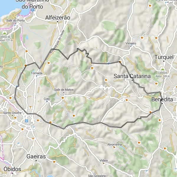 Miniatura do mapa de inspiração para ciclismo "Volta pelas Colinas de Tornada" em Centro (PT), Portugal. Gerado pelo planejador de rotas de ciclismo Tarmacs.app