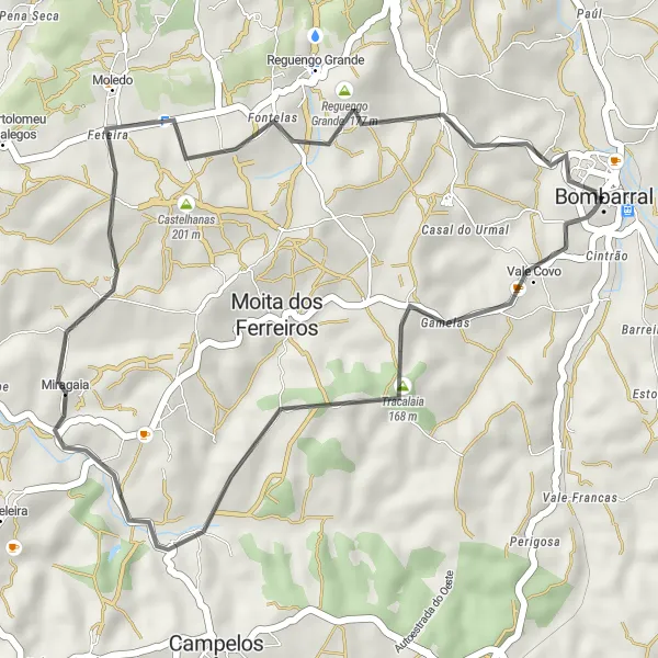 Miniatura do mapa de inspiração para ciclismo "Rota de Ciclismo de Estrada em Bombarral" em Centro (PT), Portugal. Gerado pelo planejador de rotas de ciclismo Tarmacs.app