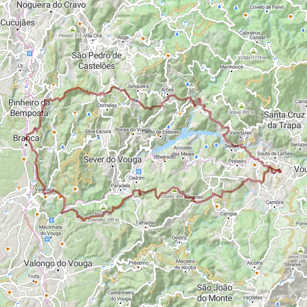 Miniatura do mapa de inspiração para ciclismo "Desafio Gravel de Branca" em Centro (PT), Portugal. Gerado pelo planejador de rotas de ciclismo Tarmacs.app