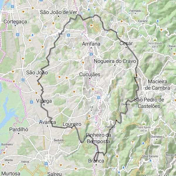 Miniatura do mapa de inspiração para ciclismo "Rota Cênica de Branca" em Centro (PT), Portugal. Gerado pelo planejador de rotas de ciclismo Tarmacs.app