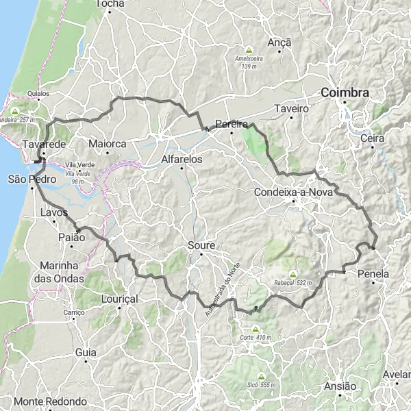 Miniatura do mapa de inspiração para ciclismo "Exploração pela Serra e Mar" em Centro (PT), Portugal. Gerado pelo planejador de rotas de ciclismo Tarmacs.app