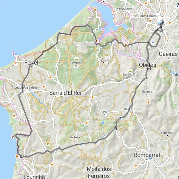 Miniatura do mapa de inspiração para ciclismo "Rota Monumental: Caldas da Rainha para Museu da Cerâmica" em Centro (PT), Portugal. Gerado pelo planejador de rotas de ciclismo Tarmacs.app